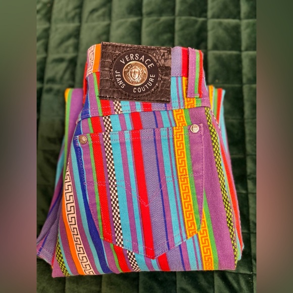Vintage Versace Jeans Couture Made in Italy Striped Medusa Denim 27 - Picture 2 of 13